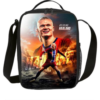 Geïsoleerde Lunchtas Haaland Voetbalster Lunchcontainer Lekvrije Tote Lunchbox Voetbal Sport Voedselopbergzakken Thermische Tas