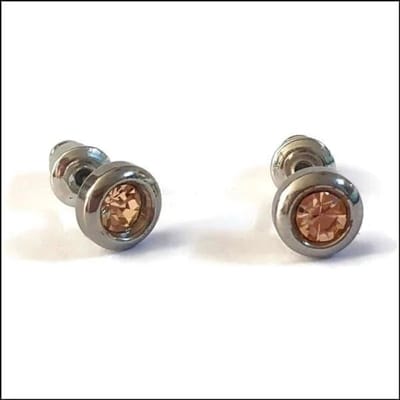 Aramat Jewels | Oorbellen | RVS Ronde Oorbellen met Zirkonia - Diverse Kleuren Studs | Zilverkleur / Champagne / 6mm | | | Staal | Kinderen, Volwassenen | Verkleurd niet