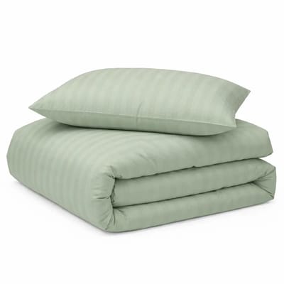 Decoware Dekbedovertrek Hotelstreep 140x220 cm - Lichtgroen - Katoensatijn - Met Kussensloop - Eenpersoons