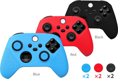 Siliconen Softcase Cover met Thumb Grips geschikt voor Xbox X series / Series X / Series S Controller Joystick | Compleet 360 graden Anti-Slip beschermhoes case skin behuizing | ZWART TYX-0626
