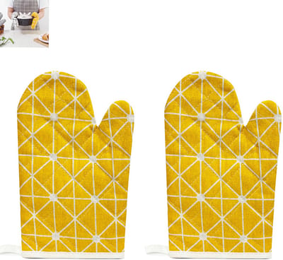 2-stuks Ovenwanten set - Hittebestendige kookwanten - Keuken hittebeschermingsaccessoire - Anti-slip bakhandschoenen - hittebestendig materiaal - Katoen - 27×14×2 cm - Geschikt voor oven, magnetron en barbecue gebruik - Geel
