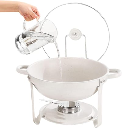 Ronde warmhoudplaten - Buffet serveerschalen - Warme maaltijden serveren - Antiaanbaklaag hittebestendig - 35 x 35 x 14 cm - Wit