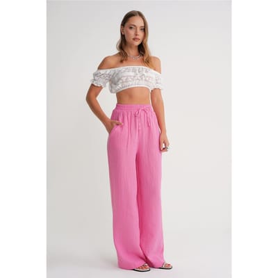 Hoge Taille Geweven Mousseline Stof Broek