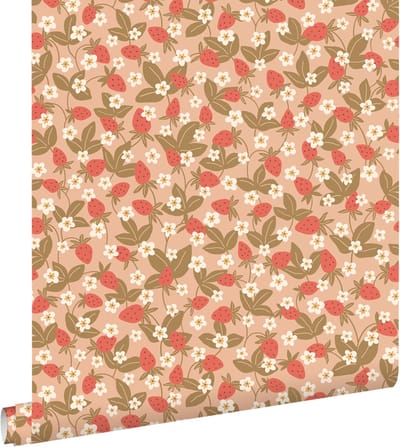ESTAhome behang aardbeien terracotta roze - 50 x 900 cm - 132171
