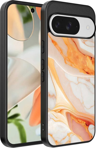 Geschikt voor Google Pixel 9 Telefoonhoesje met marmer opdruk - TPU backcover case marble design - Oranje - Smartphonica geschikt voor Google Pixel 9