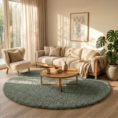 NATURL. Rond Shaggy vloerkleed - Blaze Groen - Ø 120cm