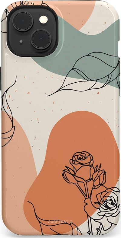 Casetastic hoesje geschikt voor Apple iPhone 15 Plus - MagSafe - Dubbellaagse bescherming - Lijnenspel roos - Fashion Case - Saliegroen Perzik Zand