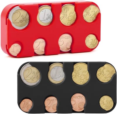 Dailygoods- Muntenbox set van 2 - Muntensorteerder - Kleingeld opslag - Euro munthouder - Muntverzamelaar - 8 vakken voor munten van 2 euro tot 1 cent
