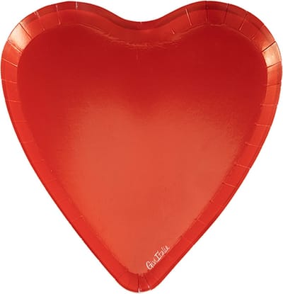 Givi Italia Feestbordjes Valentijn - 8x - hart vormig - rond - karton - 17 x 18 cm - biologisch afbreekbaar - wegwerpbordjes