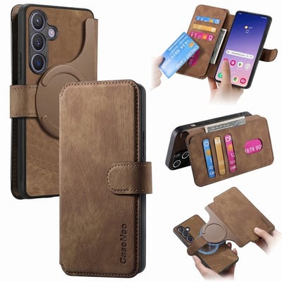 CaseNeo Hoesje - Geschikt voor Samsung Galaxy S25 Hoesje - CaseNeo 2-in-1 Book Case & Back Cover - Bruin