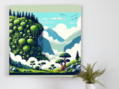 Pixel art mos schilderij | Mystieke mozaïek van mos: een digitaal kunstwerk van pixels | Kunst - 40x40 centimeter op Dibond | Foto op Dibond
