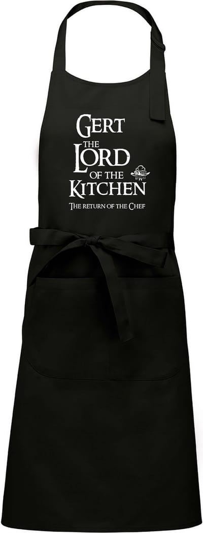 mijncadeautje - Luxe - Keuken - Kook - Barbecueschort - BBQ schort - The Lord of the Kitchen - The return of the Chef - Met voornaam - zwart