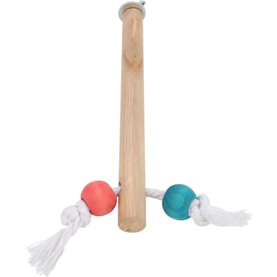 Vogelkooi Stok met Gekleurde Kralen en Katoenen Touw Papegaai Kauwstation Stok Speelgoed 1.5x18cm beige