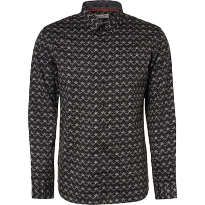 No Excess Shirt Long Sleeve All Over Printed Stretch Dark Grey Maat: S | Casual Overhemden Outlet | Heren | Zwart