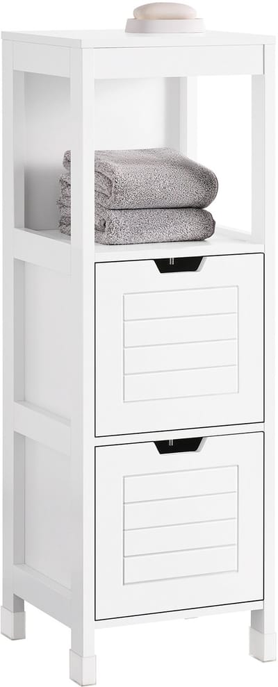 SoBuy Badkamerkast Ladekast Opbergkast Badkamermeubel met 2 Laden en 1 legplank - Wit, 30x89x30cm, FRG127-W