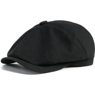 BOTVELA Heren Newsboy Gatsby Hoed 100% Katoen Vintage Platte Ivy Rijden Cabbie Pet 58cm zwart