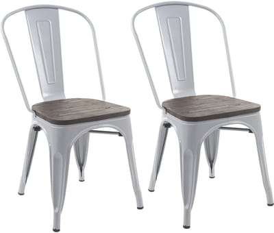 Set van 2 stoelen MCW-A73 incl. houten zitting, bistrostoel stapelstoel, metalen industrieel ontwerp stapelbaar ~ grijs
