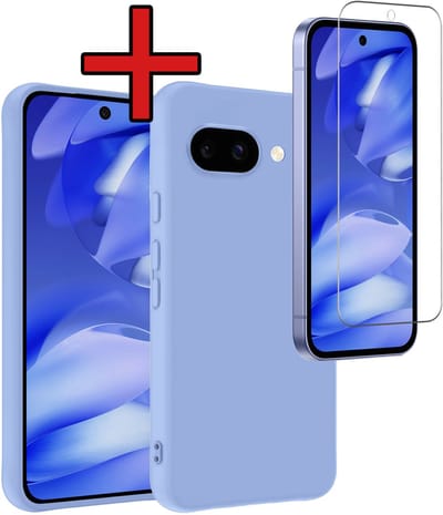 Hoesje - Met Screenprotector - Geschikt voor Google Pixel 9a - Sterk & Shockproof - Telefoon Hoes - Back Cover - Siliconen Case - Telefoonhoes - Lichtblauw
