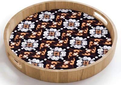 Dienblad rond 40x40 cm - Schootdienblad hout - traditioneel - Element - Kleurrijk - Borrelplank rechthoek - Plateau houten dienbladen