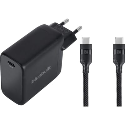 BlueBuilt 100W GaN Usb C Oplader Zwart + Usb C Kabel 240W 2m Nylon Zwart