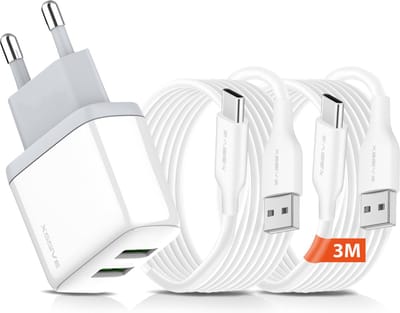 Telefoon Oplader 2 Poorten met Oplaadkabels - 3 Meter - USB naar USB-C