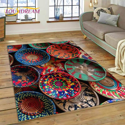 3D Ethiopië Kleurrijke Bloem Geweven Kunst Manden Mandala Vloerkleed Tapijt voor Woonkamer Slaapkamer Huisdecoratie, Antislip voor Sofa Deurmat 120*160cm