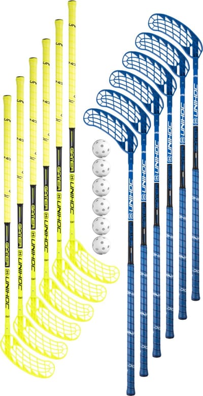 Floorball Set Unihoc GAMER PRO FLEX 12 Sticks + 6 Ballen