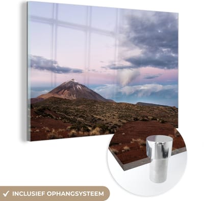 ® Glasschilderij 180x120 cm - Schilderij acrylglas - Teide vulkaan in het ochtendlicht in het Nationaal park Teide in Spanje - Foto op glas - Muurdecoratie woonkamer - Wanddecoratie slaapkamer - Schilderijen