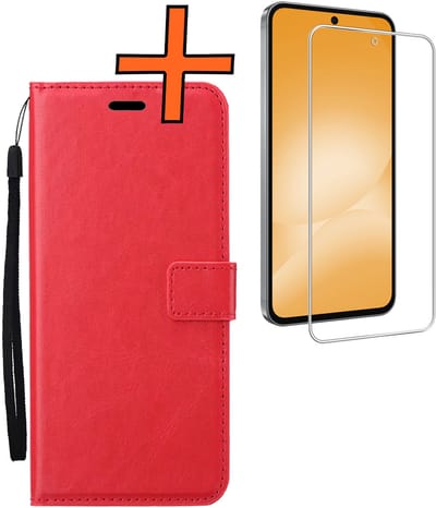 Hoes - Met Screenprotector - Geschikt voor Samsung Galaxy A56 - Luxe Pasjeshouder - Bookcase Portemonee - Flip Case - Kunstleer Book Case - Flipcase - Book Cover - Walletcase - PortemonneeHoes - Rood