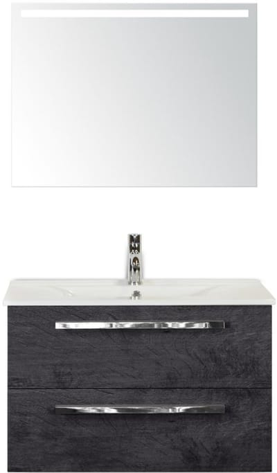 Seville Badmeubelset 80 cm - Black Oak - Keramische Wastafel Wit Enjoy met Sence Spiegel