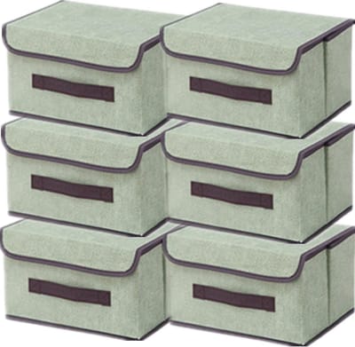 Opvouwbare Opbergdozen - Stoffen Bakken - Ruimte Organiseren - Met Deksel Handvatten - 6 Stuks - Lichtgroen