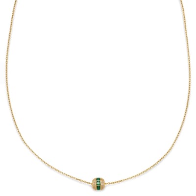 Mediterranean | 14K vergulde ketting met cilindervormige hanger met smaragdgroene zirkonia pavé