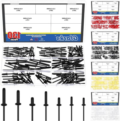 130 Stuks Zwarte Aluminium Blinde Nietjes - Assortiment van 7 Maten voor Diverse Toepassingen, Inclusief Grip Stalen Mandrel en Grote Flens Nietjes