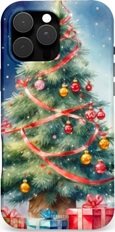 Casetastic hoesje geschikt voor Apple iPhone 16 Pro Max - MagSafe - Dubbellaagse bescherming - Aquarel Kerstboom Cadeau - Fashion Case - Grijs Donkerblauw Saliegroen Beige