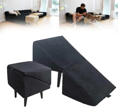 Hondenoprit Bed Bank - Hondentrap Voetsteun - Huisdier Mobiliteit - 2-in-1 Vouwbaar Ontwerp - 15.7 inch - Zwart