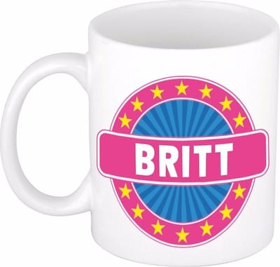 Bellatio Decorations - Britt voornaam - koffiemok - beker - wit/roze - 300 ml - Cadeau - Dames - Collega - Moederdag - Verjaardag