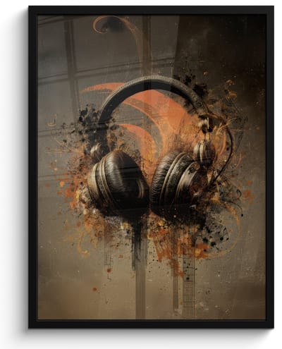 Poster in lijst - Fotolijst 60x80 cm - Posters - Koptelefoon - Bruin - Verf - Vintage - Posterlijst zwart - Decoratie - Wanddecoratie woonkamer - Muurdecoratie slaapkamer