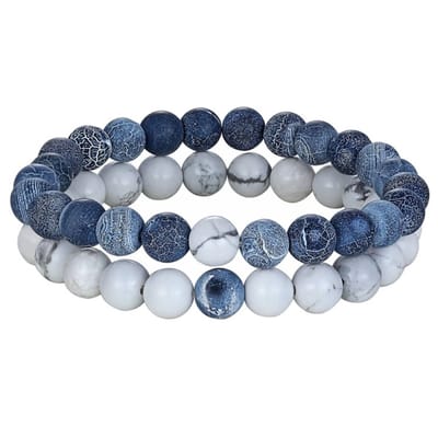 Fako Bijoux® - Dubbele Kralen Armband - 8mm - Natuursteen Armband - Howliet & Fossiel Agaat