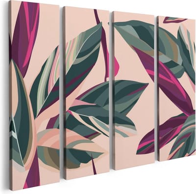 Artaza Canvas Schilderij Vierluik Bloem Bladeren - Bloemen - Abstract - 80x60 - Foto Op Canvas - Canvas Print