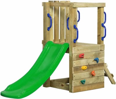 Houten Speeltoestel Irma Small (SwingKing) | Speeltoren met Glijbaan voor Buiten in de Tuin | FSC Hout - Glijbaan Appelgroen