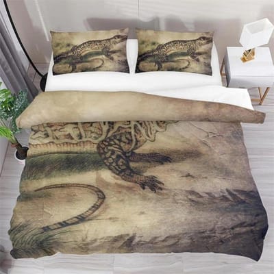 Hagedis Dekbedovertrek Set Reptiel Beddengoed Sets King Size voor Jongens Meisjes Pad Tropisch Dier Paars Bloemen Exotisch Dekbedovertrek 200X200cm 3pcs