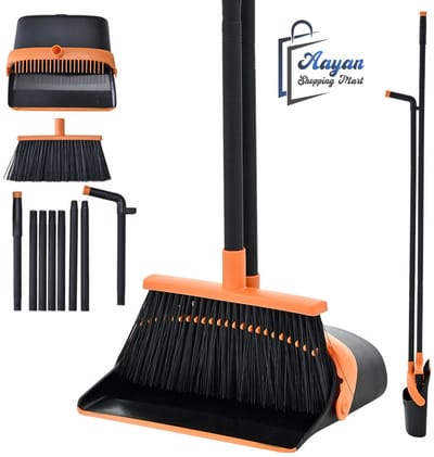 Bezem en Blik Set met Steel – 2-in-1 Schoonmaakset Vloerreiniger Stoffer en Blik Lange Steel Antislip – bezem – stoffer – 84770