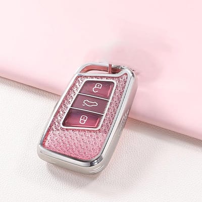 Kristallen TPU Sleuteletui Voor Vw Voor Volkswagen Voor Magotan Gte Passat B6 B7 B8 Cc Skoda Fabia Superb Kodiaq A7 Sleutelhoesje Sleutelhanger white