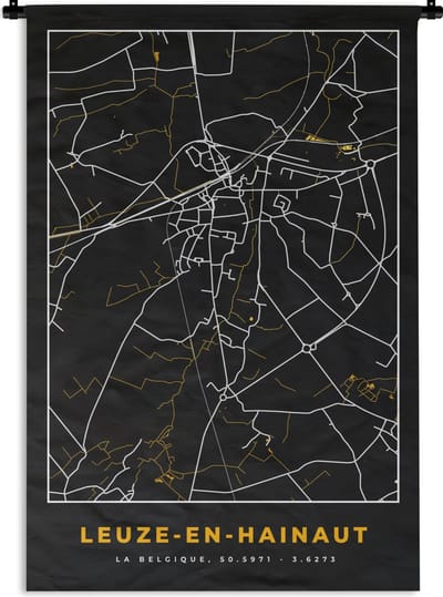 Wandkleed - Wanddoek - Stadskaart - Leuze-en-Hainaut - Plattegrond - Kaart - 120x180 cm - Wandtapijt