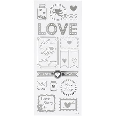 Stickers Zilver - Love Stickervel - Zelfklevende Stickers Met Romantisch Thema - DIY Valentijn & Kaarten Maken - 10x24 cm