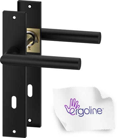 ERGO line Deurbeslag set Binnendeur - Bauhaus - Deurkruk Zwart - met sleutelgat SL56 - deurgrepen voor kamerdeuren, mat zwart, Deurklink met schild, langschild deurkrukset, mat zwart