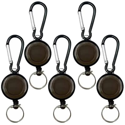 Fako Bijoux - Uittrekbare Sleutelhanger Met Koord - Rolspeld - Yoyo - Skipashouder - Kunststof - Zwart - 5 Stuks