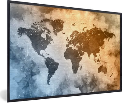 Poster in lijst - Fotolijst 90x60 cm - Posters - Wereldkaart - Abstract - Kleuren - Posterlijst zwart - Decoratie - Wanddecoratie woonkamer - Muurdecoratie slaapkamer