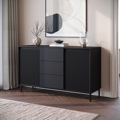 Meubella - Dressoir Orvana - Zwart - 153 cm