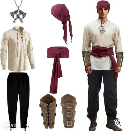 Compleet Middeleeuws Kostuum voor Mannen met Shirt, Broek, Riem en Accessoires voor Carnaval en Cosplay